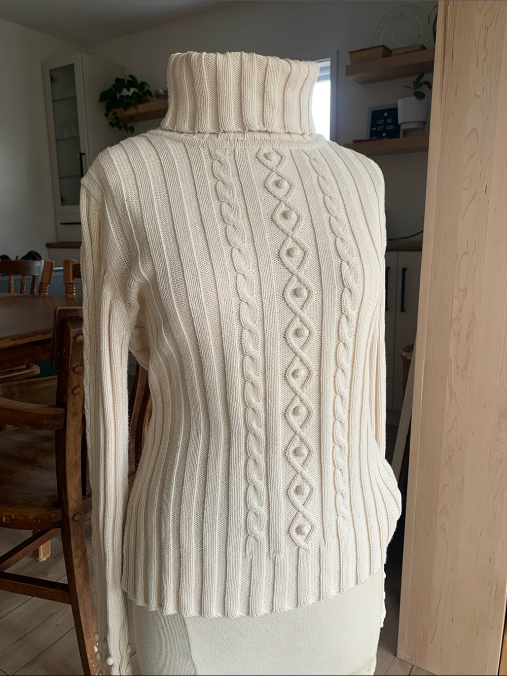 VTG Cream Cable-Detail Turtleneck | 100% cotton | cottagecore Rory Gilmore type
